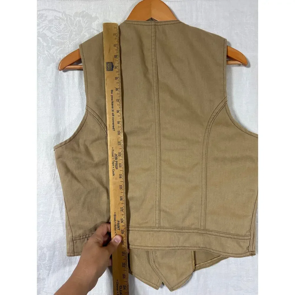 Vintage Vest Separate-Lees by Lee 42R Tan Waistcoat 70s Western Pockets